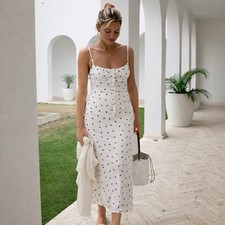 Realisation Par Alba Midi Dress Size S White Strawberry Silk Midi Slip