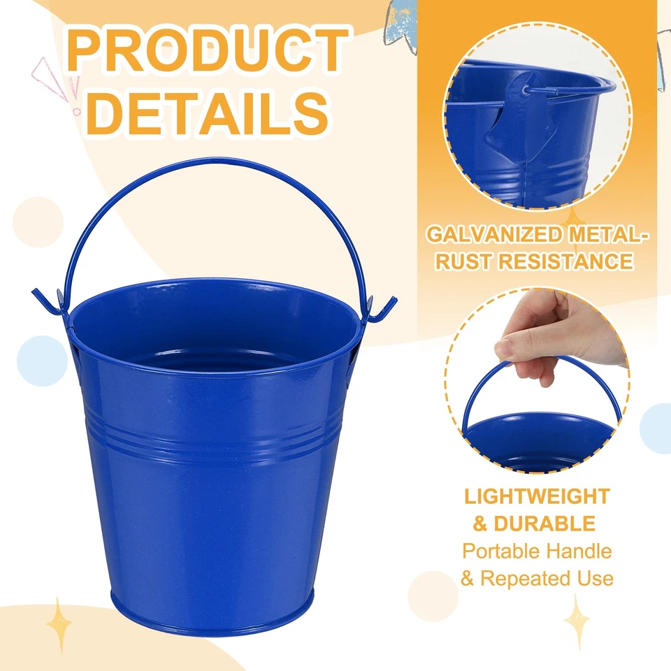 Pequeños cubos de metal, mini cubos con mango para fiesta 4" 10 piezas azul oscuro Foto 3 de 4