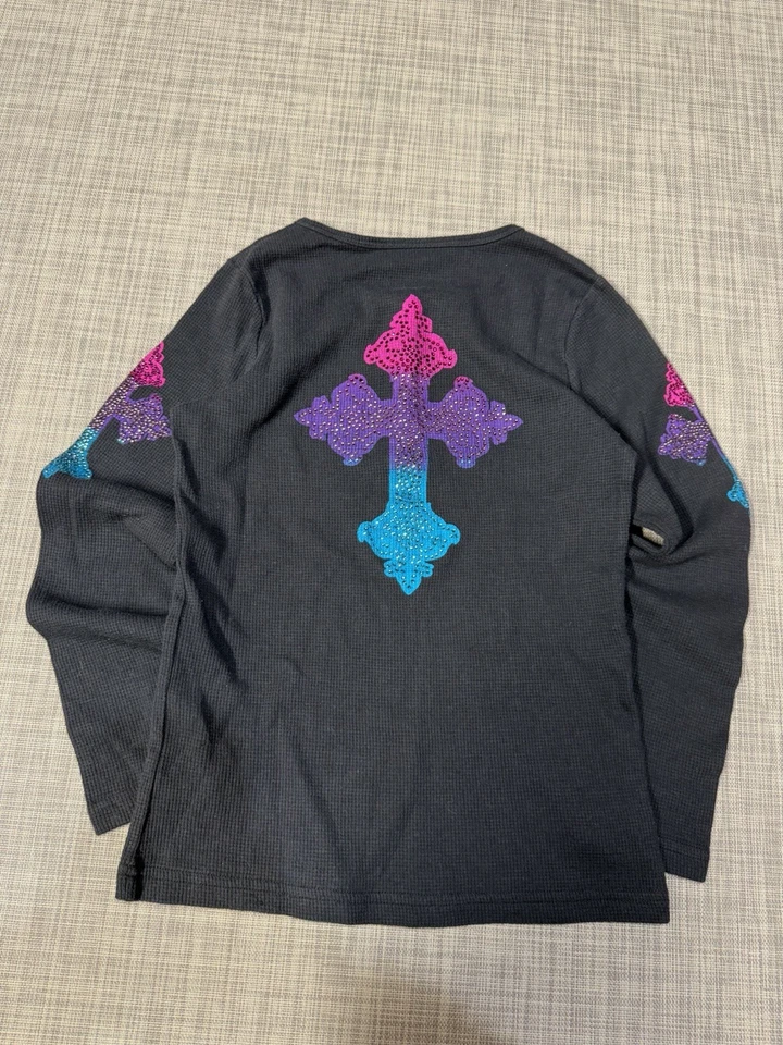 Y2K Cross CowGirl Youth Girls Waffle Knit Long Sleeve T Shirt Size Large 10/12 - Image 2 of 4