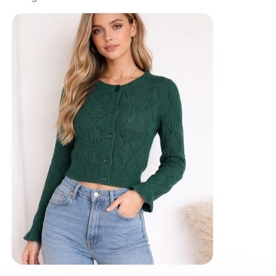 ASTR The Label Emerald Green Knit Sweater Small Pine Green Cozy 