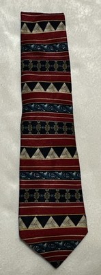 Tom James All Silk Geometric Abstract Red Blue Gold Mens Neck Tie Vintage