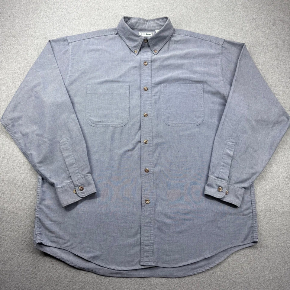 Camisa Oxford LL Bean de Colección Años 90 Para Hombre Grande Azul Mezcla de Algodón Hecha en EE. UU. *DEFECTUOSA Foto 4 de 4