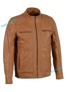 Hommes Lambskin cuir moto motards Zipper Vestes élégant Tan Casual porter