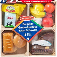 Wooden Play Food Set Healthy Meal Groups Educational Toy Kids Ages 3-6 New