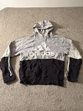 Adidas Hoodie Youth Large Gray Black Colorblock Fleece Pullover Logo Sweatshirt