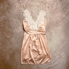 Vintage 80s Undercover Wear Floral Lace Empire Waist Micro Mini Slip Dress Peach