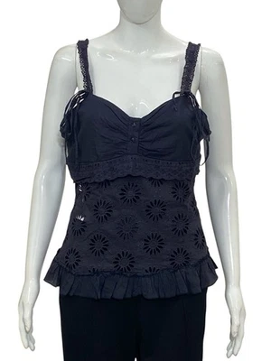 Isabel Marant Blouse Cami En Coton Brodée à Œillets Floraux Noir S - Photo 1/4