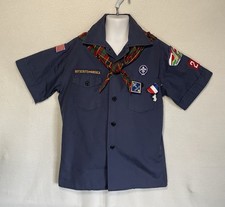 BSA Blue Shirt M Plaid Neckerchief Patches Pin Cub Scout Boy Scouts of America