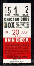 1962 BASEBALL TICKET CUBS DODGERS MAURY WILLS MVP/HIT LOU BROCK RC/ROOKIE HIT