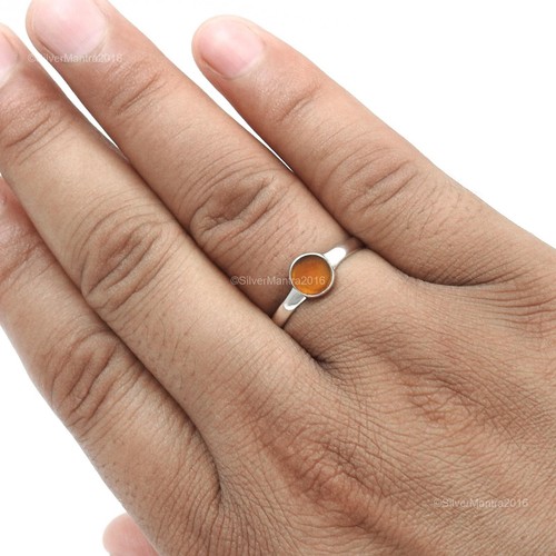 Round Natural Carnelian Women Gift Handmade Band Art Deco Ring 925 Silver - Foto 4 di 9