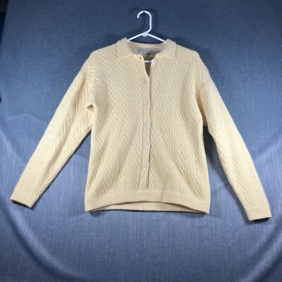 Valerie Stevens Womens Sweater Size L Yellow Lambswool Rabbit Hair Cardigan