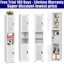 Tall Bathroom Cabinet Storage Unit Modern Slim Cupboard Open Shelves w/ Door