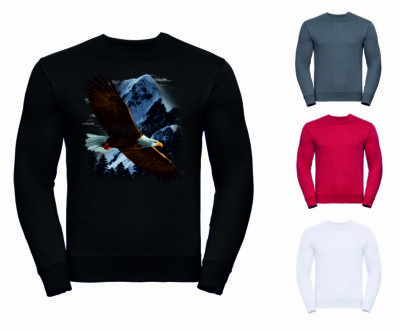 Sweatshirt Adler Natur & Wildnissmotiv in 4 Farbtönen Modell Eagle Over The Alps