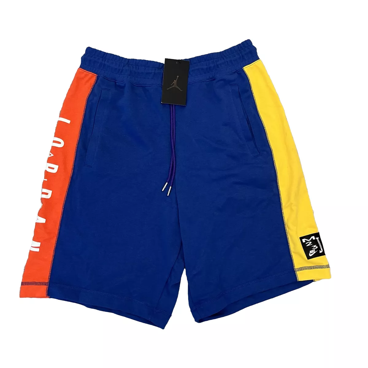 Nike Air Jordan DNA Fleece Royal Blue Yellow Orange Basketball Shorts Size Large