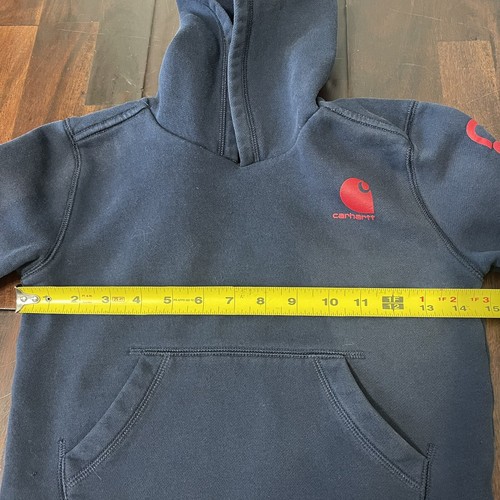 Carhartt Dark Blue Long Sleeve Pullover Hoodie With Pockets Boys Size 5 Preowned - Picture 5 of 9