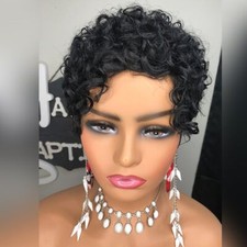 Curly Black Wigs for Black Women Human Hair Short Pixie Cut Wig Daily Party Use