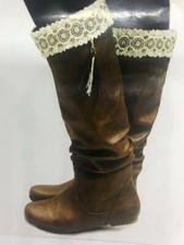 Women Pearl/White Beaded Native Boot Topper White Lace Pair Tan Fringe