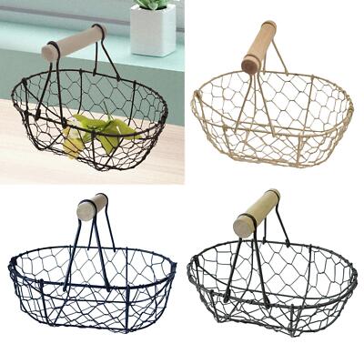 Metal Wire Egg Basket, Iron Storage Basket Farmhouse Kitchen Organizer Rustic