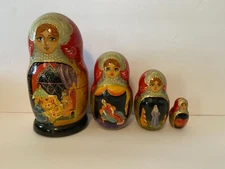 Set of 4 Russian Nesting Dolls Signed Outer Doll 6.5" Tall