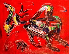 ABSTRACT RED  JAZZ by Mark Kazav Original Oil Painting Wall Art Impressionism 32