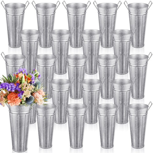Lallisa 24 Pcs Metal Vases 9 Inch Galvanized French Farmhouse Flower Buckets ...
