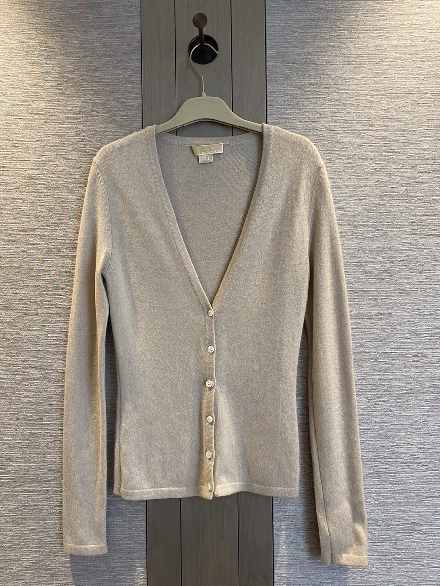 MICHAEL KORS CREAM CASHMERE V NECK CARDIGAN SIZE S