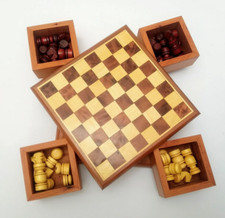 Moroccan Large Handmade Thuya Wood Chess Board with Storage Drawers.
