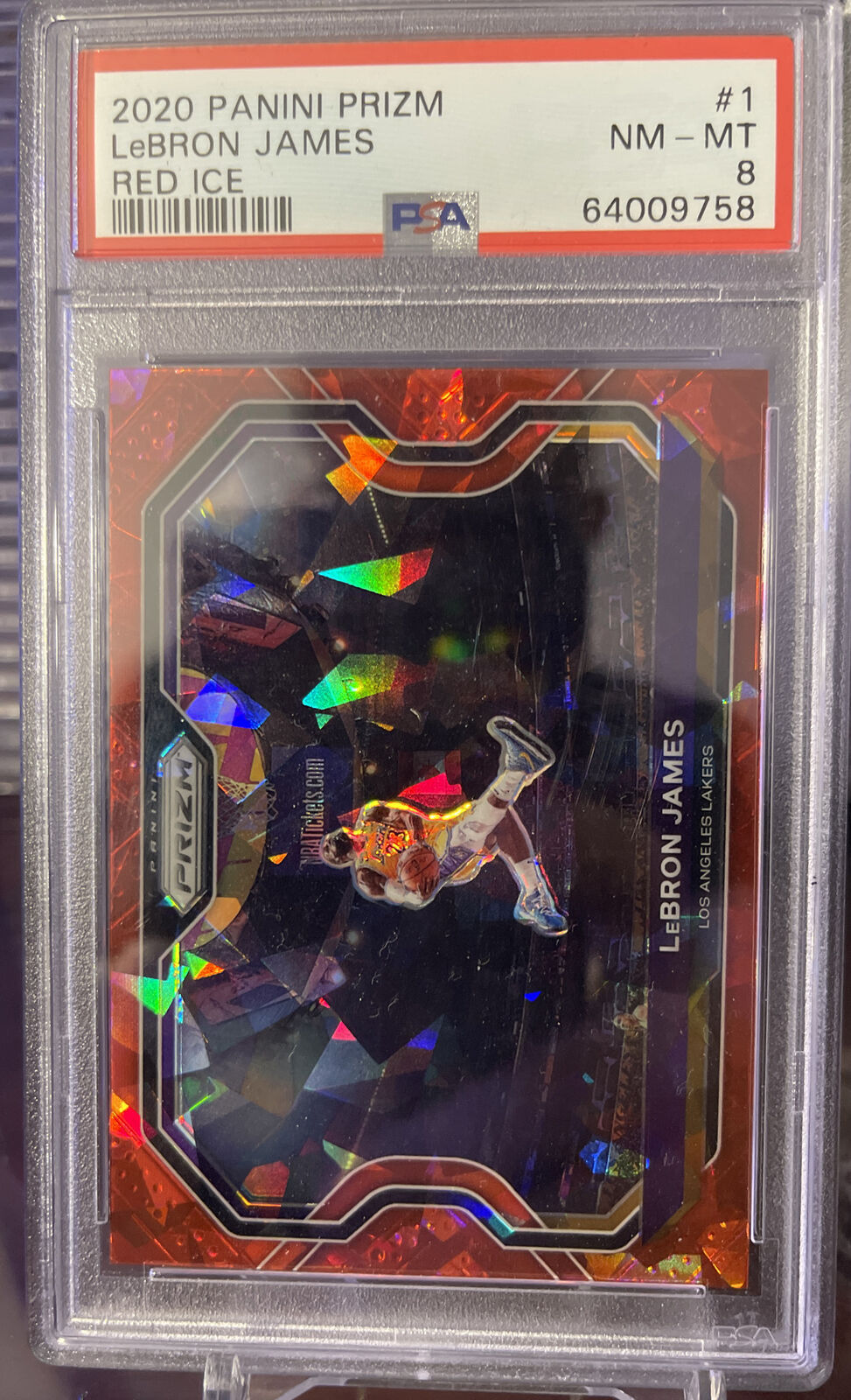 2020 Panini Prizm Lebron James #1 Red Ice Kobe Dunk Tribute PSA 8 NM-MT