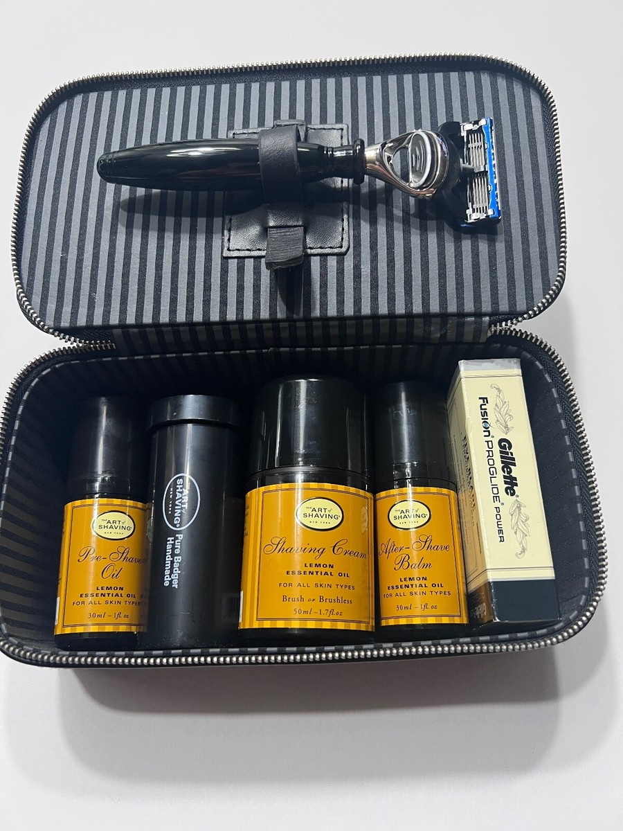 Art Of Shaving Kit W/ Leather case Black Resin Razor, Travel