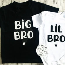 Big Bro Lil Bro T-Shirt Kids Baby Grow Brothers Top Big Brother Little Brother