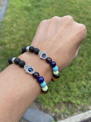 4 - 7 Chakra Healing Bead  Bracelets Lava Natural Reiki Stone 7- 8mm  Meditation