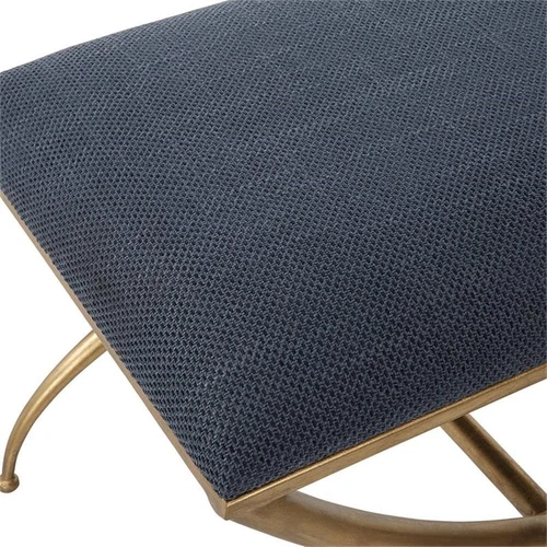 Uttermost Crossing Contemporary Iron and Fabric Small Bench in Navy Blue/Gold - Picture 5 of 6