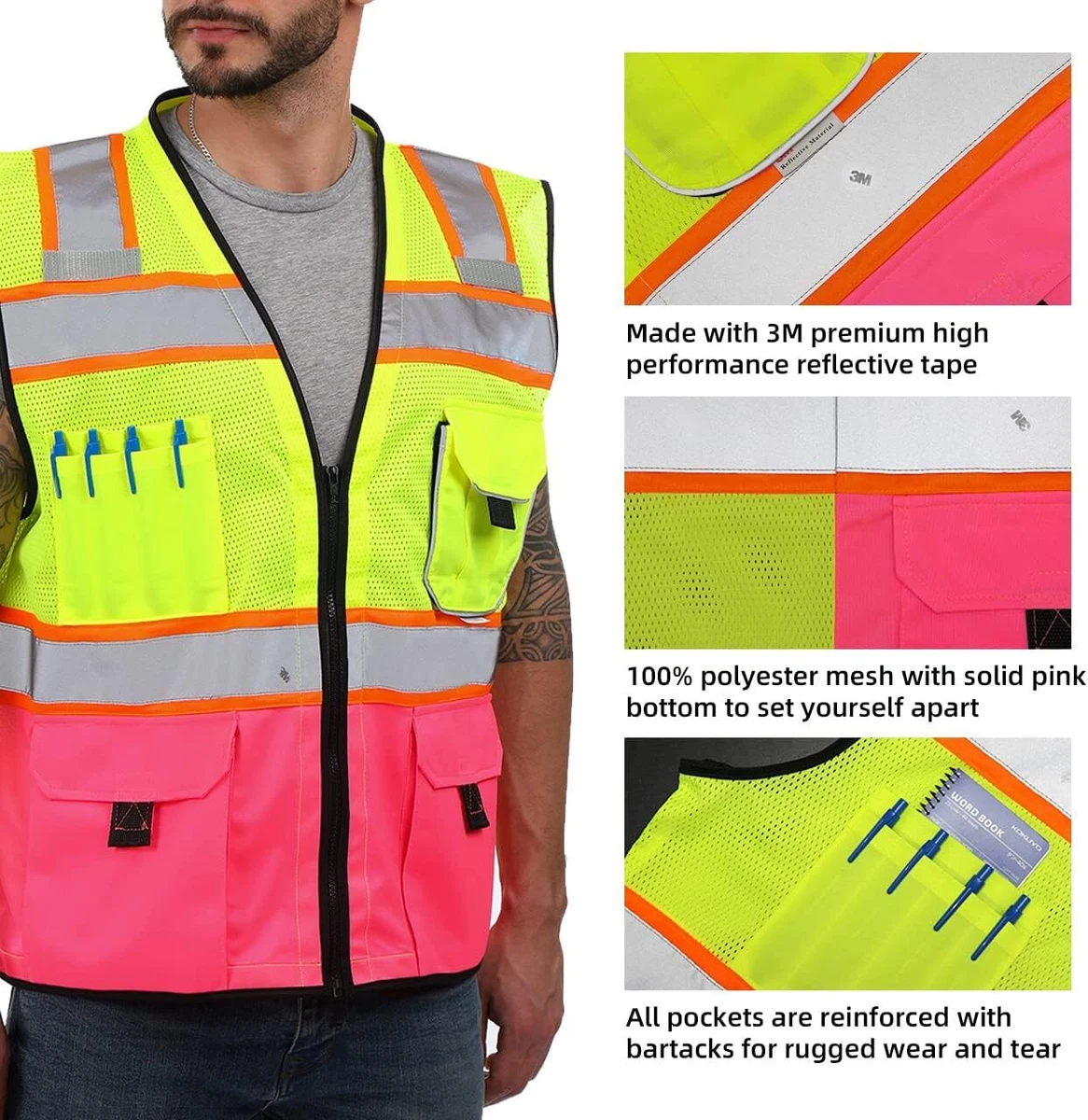 3M Scotchlite Safety Vest with Pockets and Zipper, Class 2, Size L