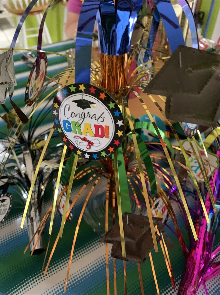 4 Graduation Colorful Cascade 8.5” Centerpiece, Foil Grad Party Decor W/1 Holder - Image 2 of 4