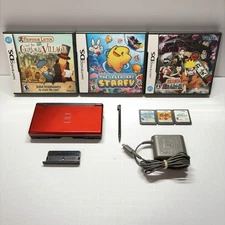 Nintendo DS Lite (USG - 001) - Crimson Red/Black + 6 Games Bundle