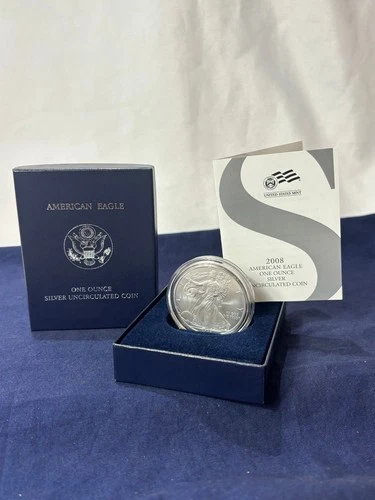 .999 Fine Silver 1 Oz Uncirculated 2008 W One Dollar American Eagle W/ Box COA