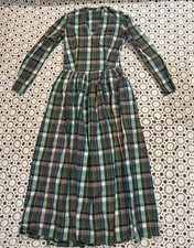 VTG 30s - 60s Dress Plaid Long Sleeve Cottage Core Boho Prairie Western Cosplay