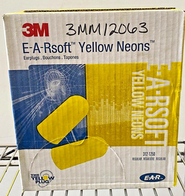 3M 312-1250 E-A-R Soft Foam Yellow Neons Earplugs, Uncorded, NRR: 33, (200 Pair)