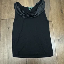 Lauren Ralph Lauren Women's Jersey Sleeveless Cowl Neck Top Black Large Blouse
