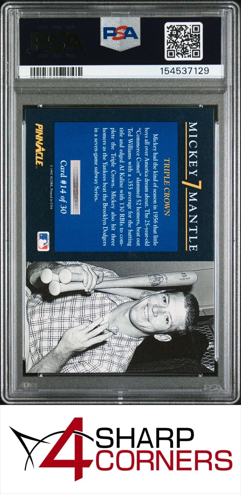 1992 PINNACLE MICKEY MANTLE #14 TRIPLE CROWN PSA 10 view 2