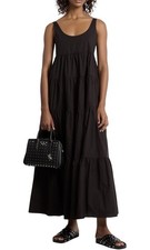 Michael Kors Tiered Cotton Maxi Dress Size M Black Retail $198