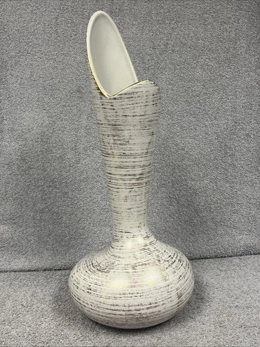 Royal Haeger Tweed Vase 16” Mid Century Modern Pottery 22K Gold Trim Vintage