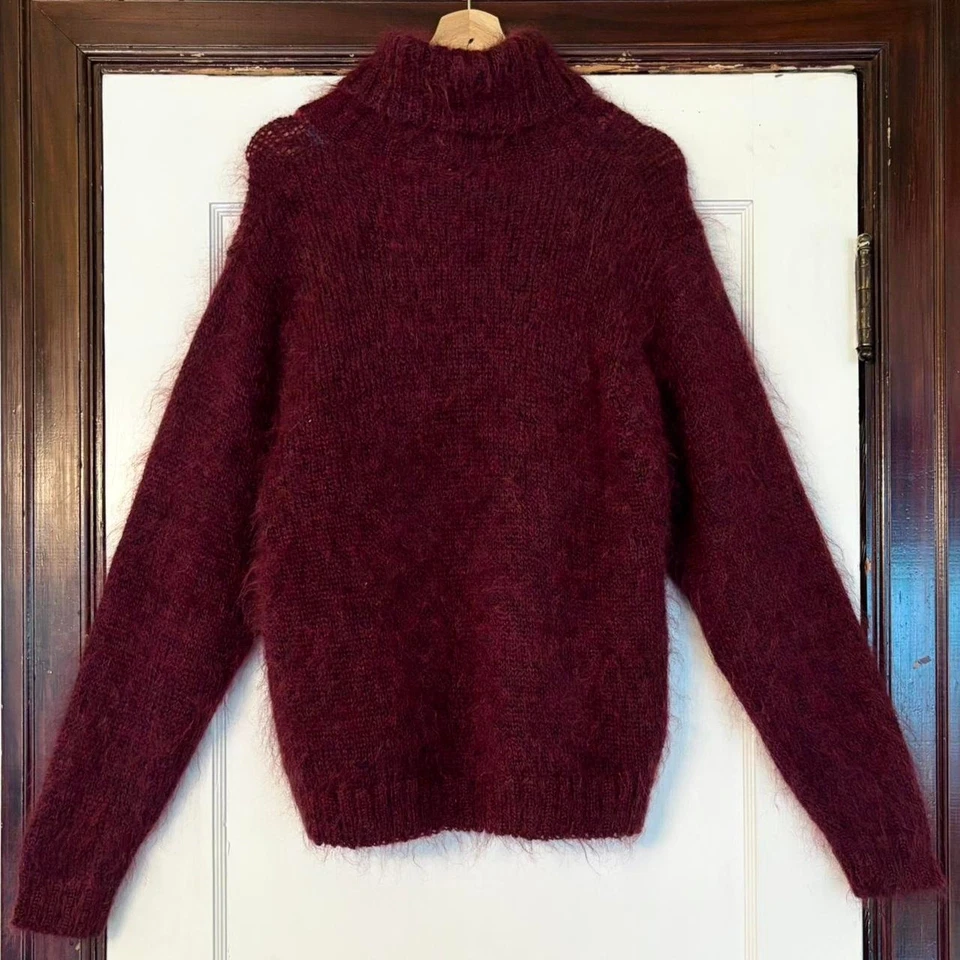 Suéter Floral Vintage Jeanne Pierre Lana Borgoña Mohair Cuello Alto - Talla Única Foto 2 de 4