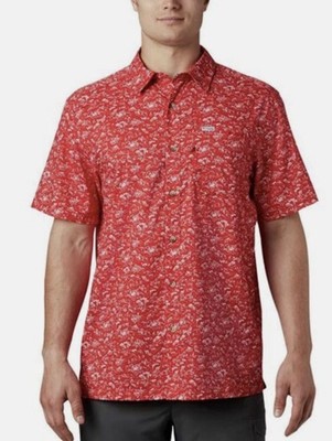 Columbia Super Slack Slide Camp Shirt Red spark gamefish UPF40 Men s medium $65