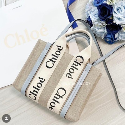 Chloe WOODY Small Tote Bag White Blue Limited Edition | eBay