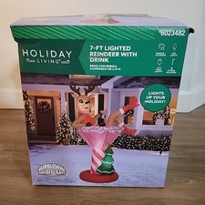 7FT Reindeer in Pink Cocktail Air Inflatable Christmas Decor- Display Open Box