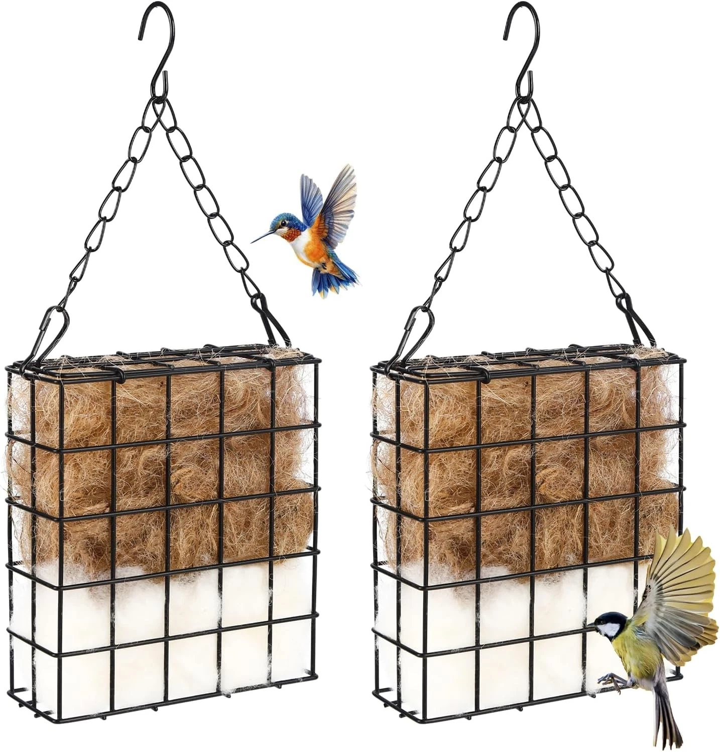2Pcs Hummingbird Nesting Material Cage Holder W/ Natural Mixing Cotton Material