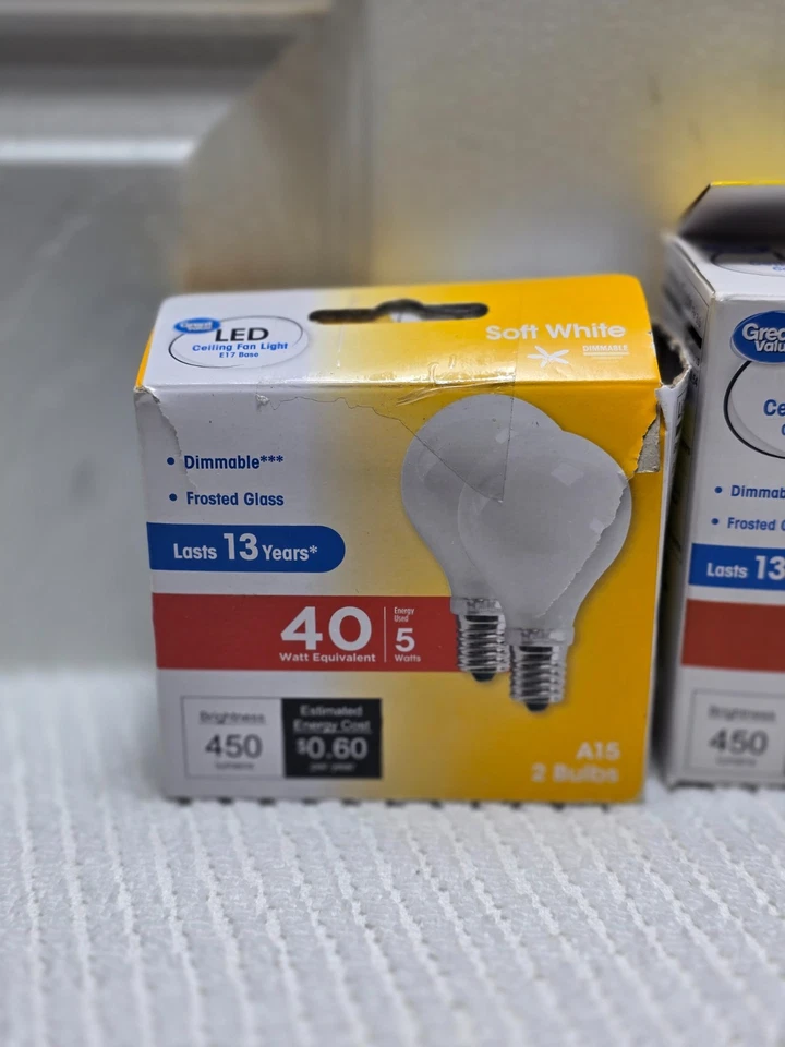 Lot Great Value LED Ceiling Fan Light E17 5W & 4.5W Candelabra A15 Dimmable (M - Image 3 of 4