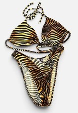 Vtg Frederick's of Hollywood Velvet Animal Print Halter Bikini Set Size Large