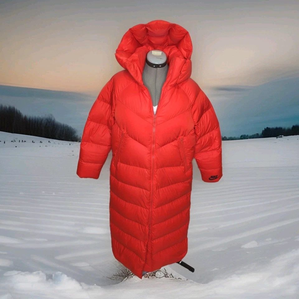 Nike Down Puffer Coat Full Long Ankle Length Jacket Womens Medium Red Winter - Image 4 of 4